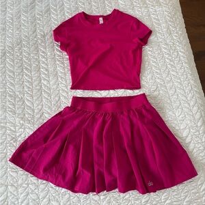 Alo Pink Two-Piece Crop Top and Skirt Set